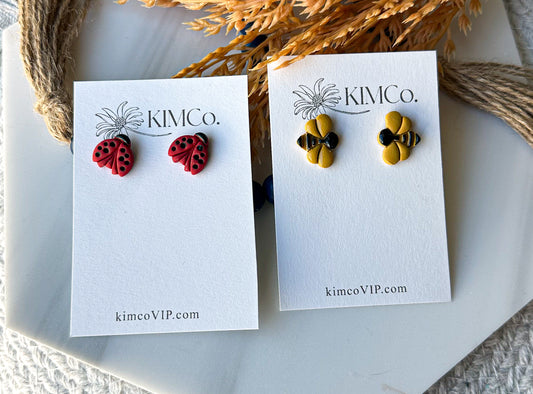 Polymer Clay Earrings - ladybug & bumblebee