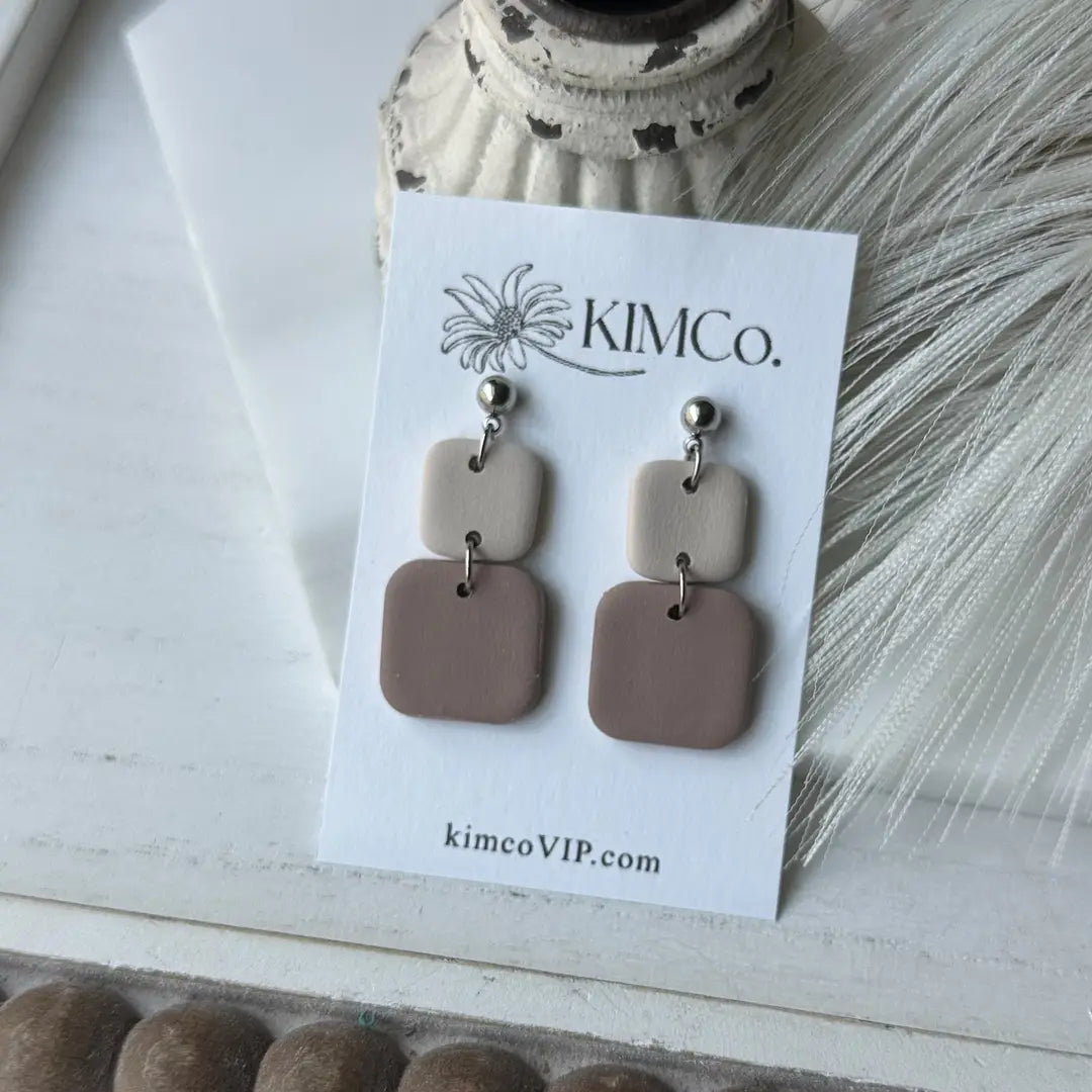 Polymer Clay Earrings -  Double Square •               3 Color Options