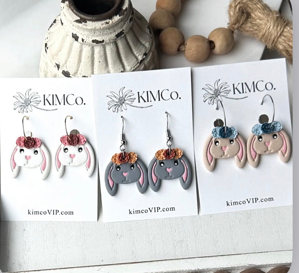 Polymer Clay Earrings -  Wildflower Bunny • 3 Options