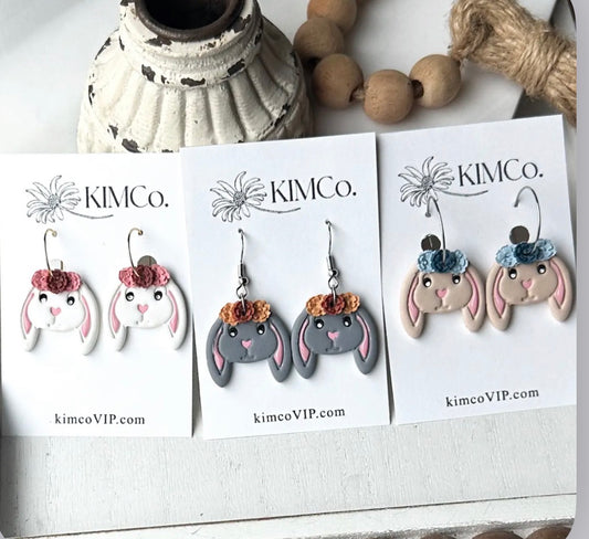 Polymer Clay Earrings -  Wildflower Bunny • 3 Options
