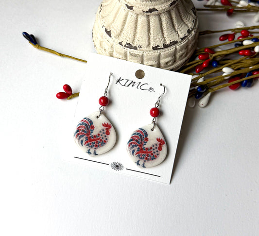 Polymer Clay Earrings - Patriotic Rooster
