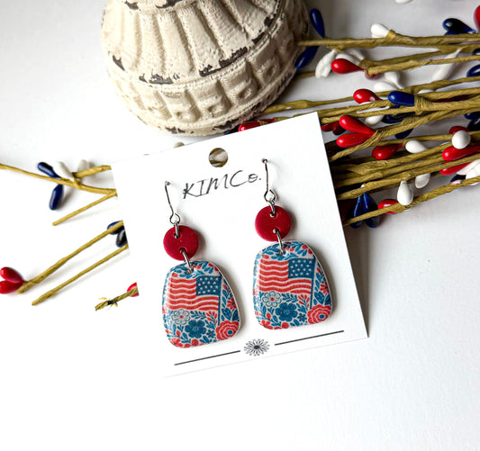 Polymer Clay Earrings - Vintage Flag