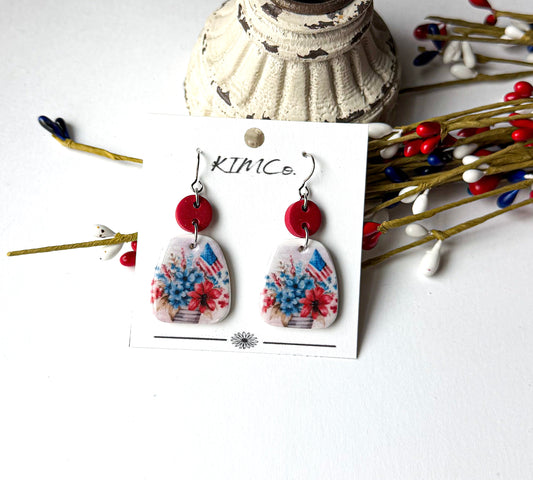 Polymer Clay Earrings - Flag & Flowers