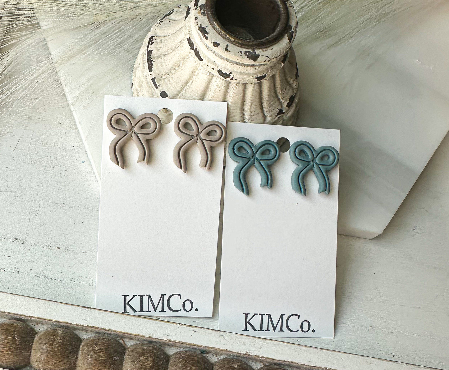 Polymer Clay Bow Stud & Dangle Earrings