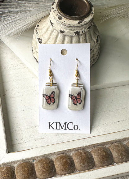 Polymer Clay Earrings -  Butterflies in a Jar