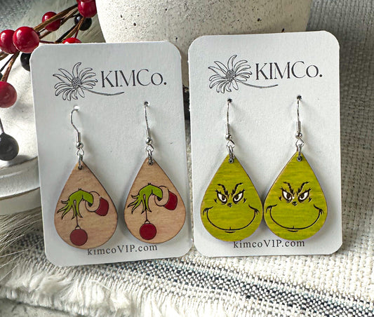 Grinch Wood Earrings