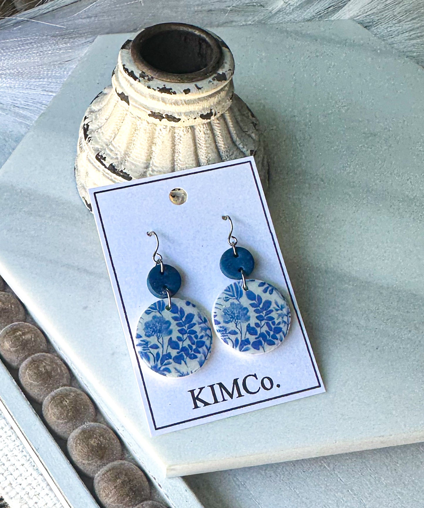 Polymer Clay Earrings • Blue Toile