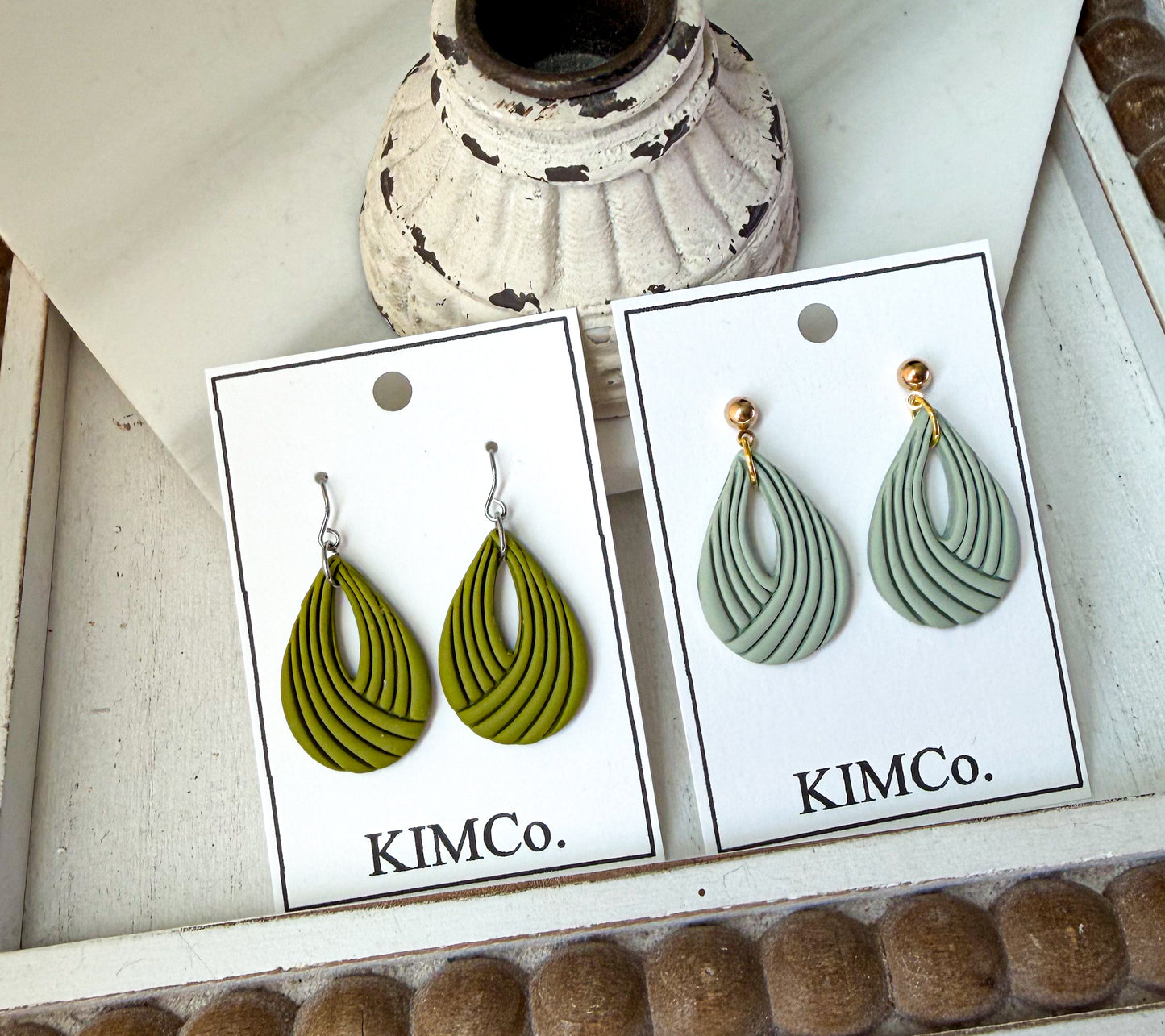 Polymer Clay Earrings -  Retro Teardrops • 5 Colors
