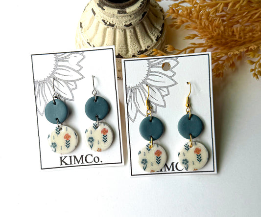 Polymer Clay Earrings - Mini floral pattern circle drop