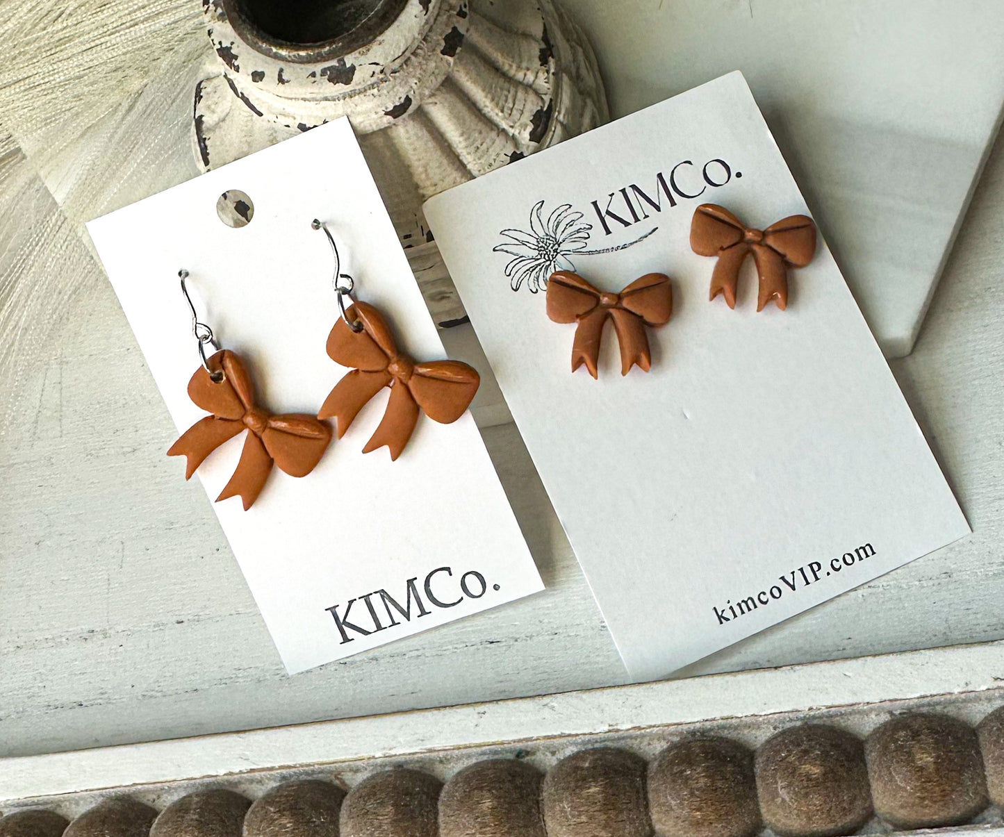 Polymer Clay Bow Stud & Dangle Earrings