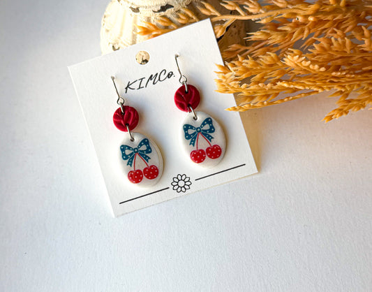 Polymer Clay Earrings - Patriotic Cherries