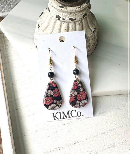 Polymer Clay Earrings - Midnight Meadow Floral