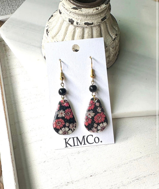 Polymer Clay Earrings - Midnight Meadow Floral