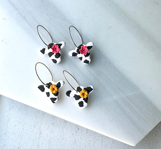 Polymer Clay Earrings -  Cow Blossom • 2 Colors