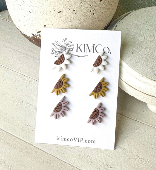 Set of 3 Sunflower Stud Earrings