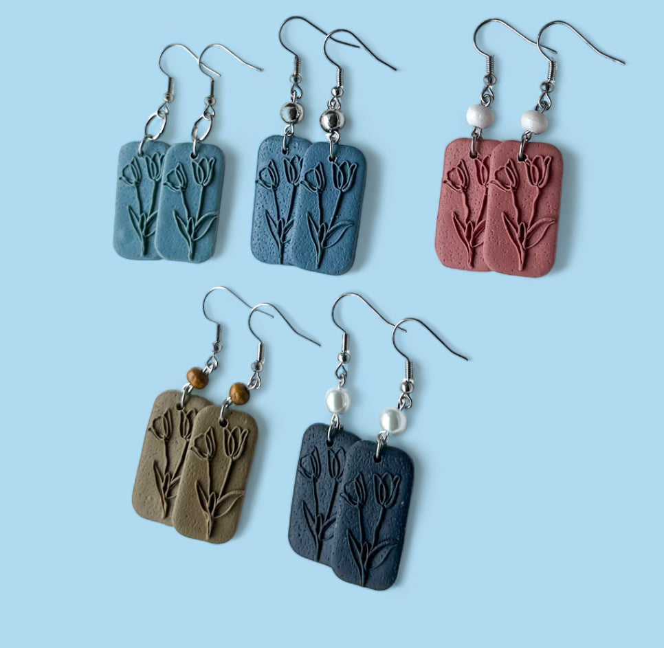 Tulip embossed clay earrings