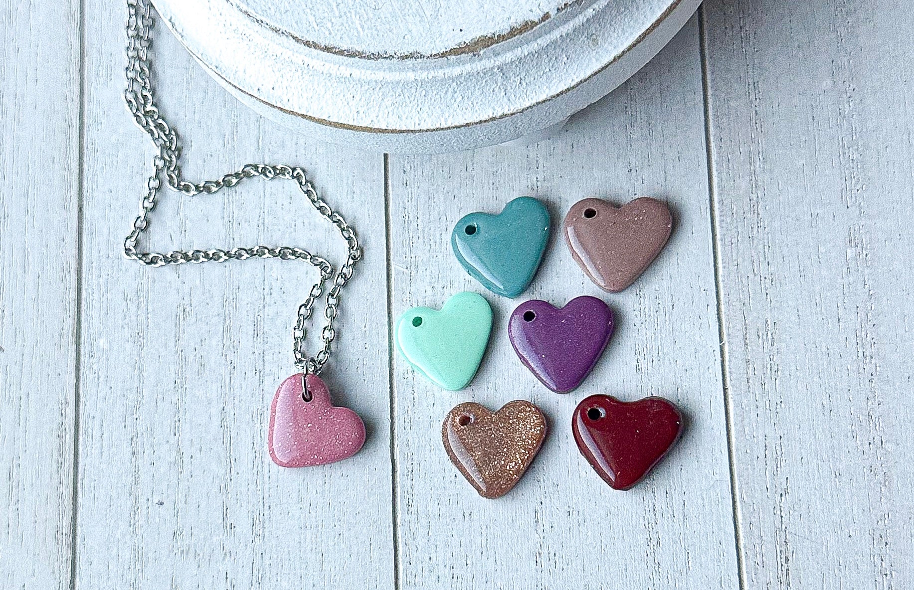 Polymer Clay Heart Necklace - 8 Color Options
