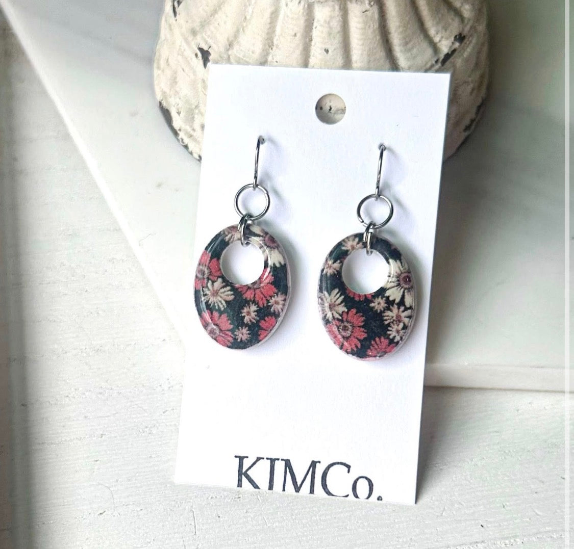 Polymer Clay Earrings - Midnight Meadow Floral