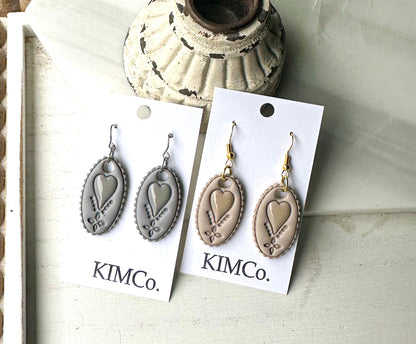 Polymer Clay Earrings• Scallop Heart Drop