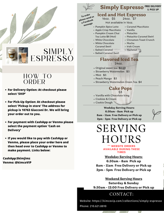 Simply Espresso Menu