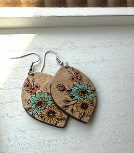Spring Floral Bouquet Wood Earrings