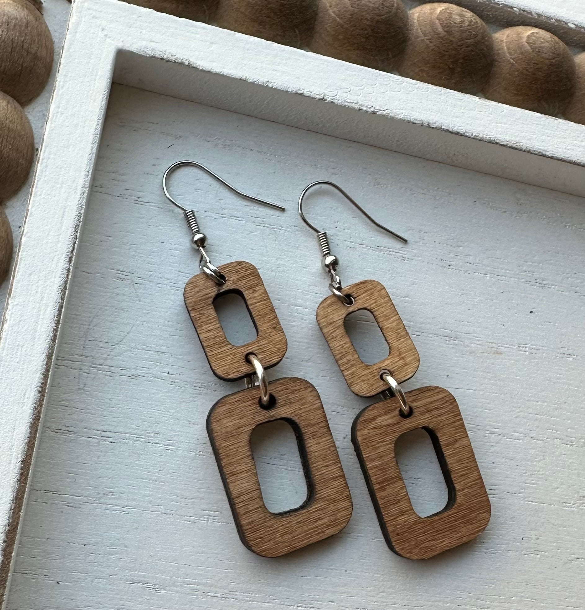Geometric Wood Earrings • 2 Color options