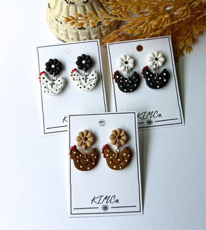 Polymer Clay Earrings - Farmhouse Chickens- 5 Options