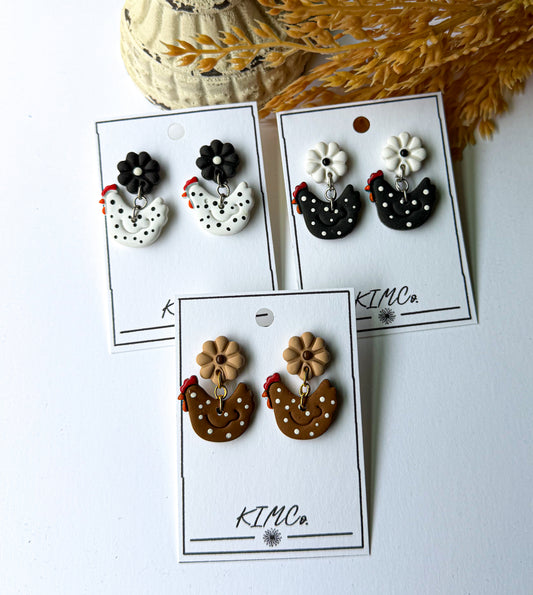 Polymer Clay Earrings - Farmhouse Chickens- 5 Options