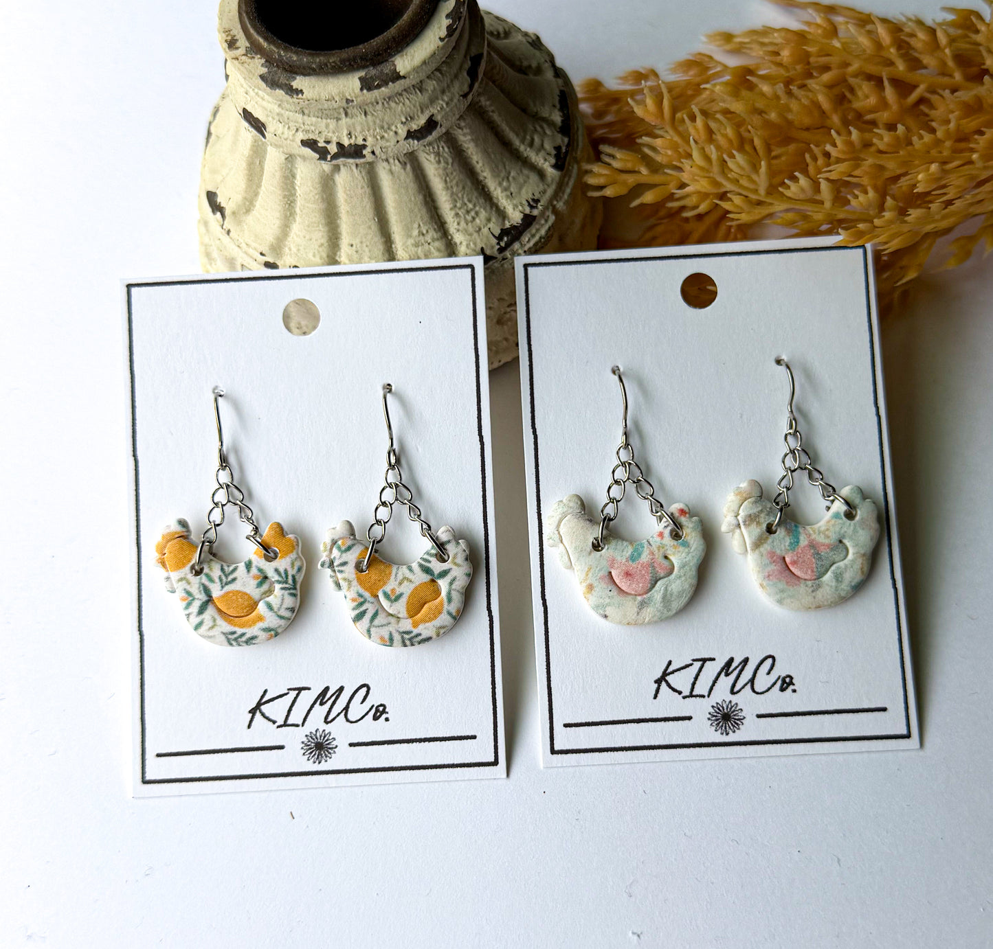 Polymer Clay Earrings - Farmhouse Chickens- 5 Options