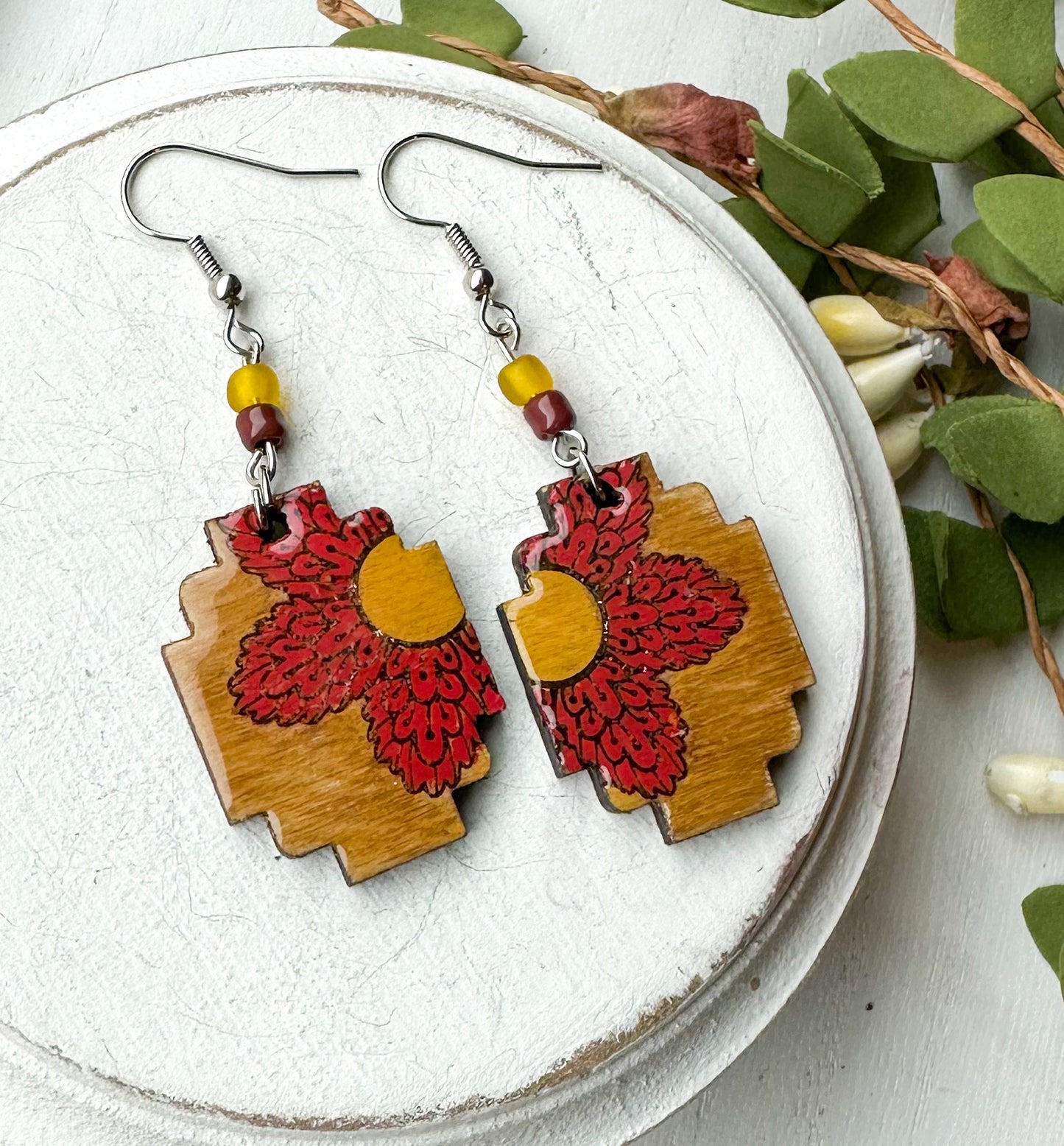 Boho Flower Wood Earrings