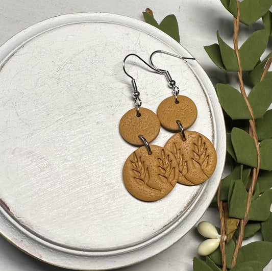 Wheat Print Embossed Polymer Clay Earrings * 2 Colors