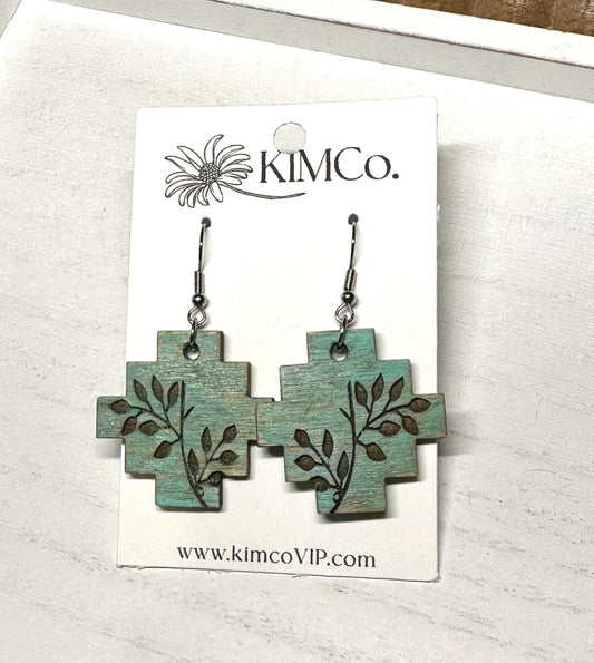 Geometric engraved leaf Wood Earrings * 2 Colors
