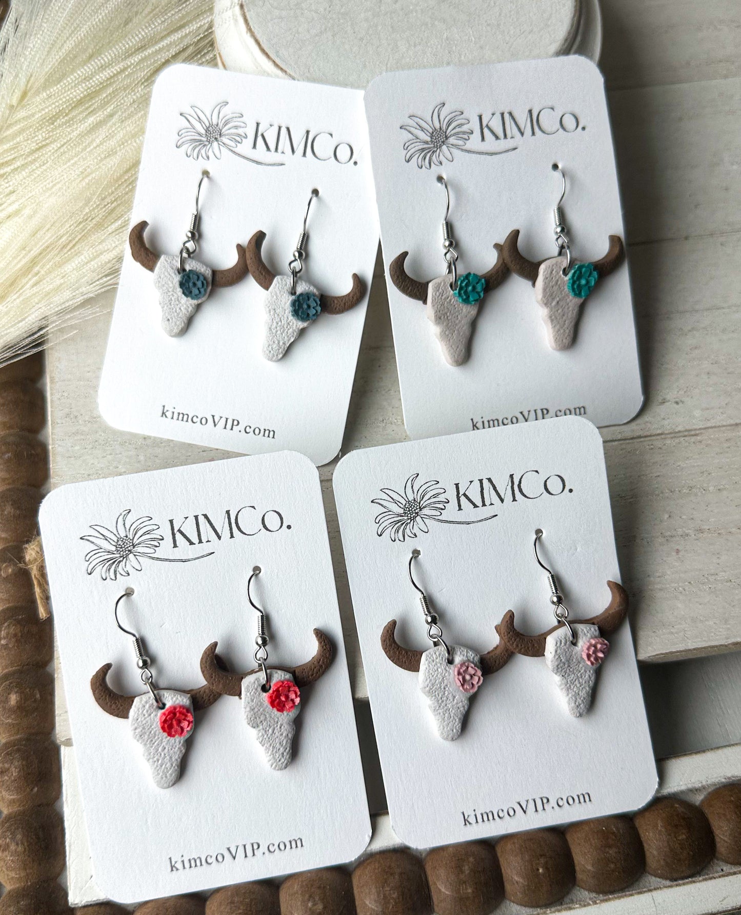 Bull skull polymer clay earrings • 4 color options