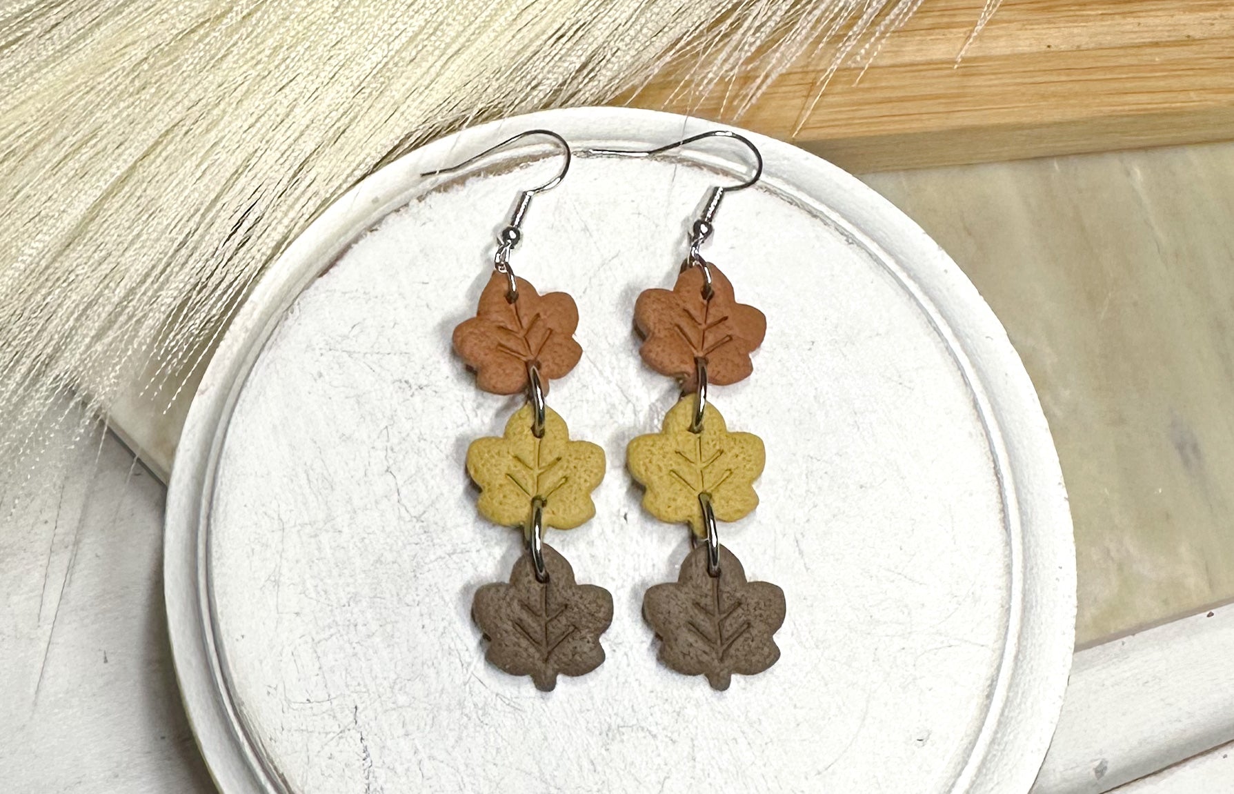 Stacked Leaf Polymer Clay Earrings • 2 Color Options