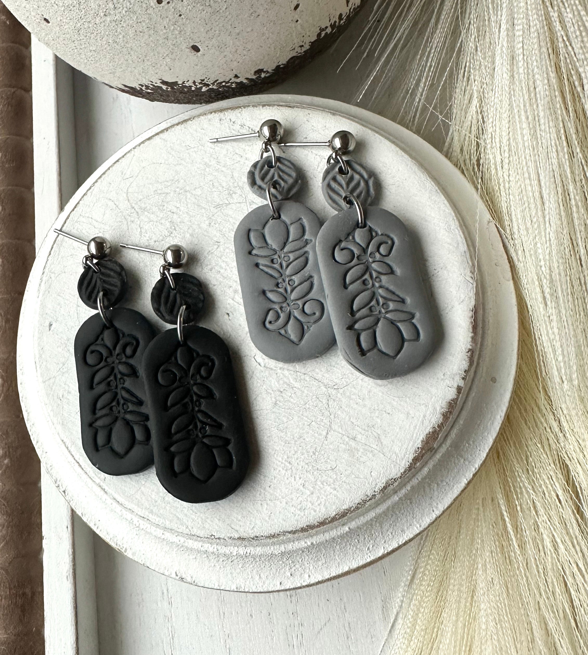 Embossed Boho Design Polymer Clay Earrings • 2 Color Options