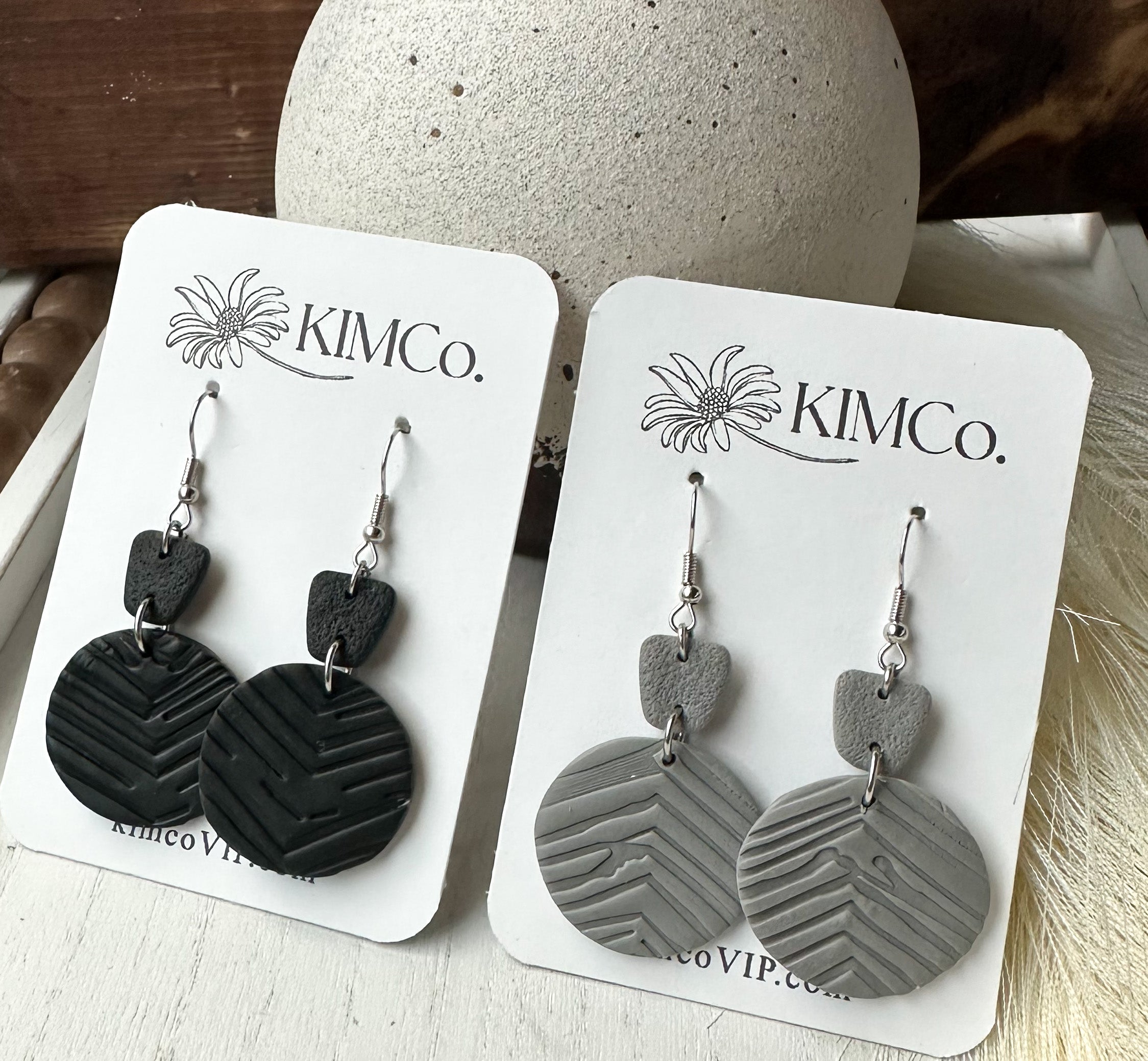 Embossed Circle Polymer Clay Earrings • 2 Color Options