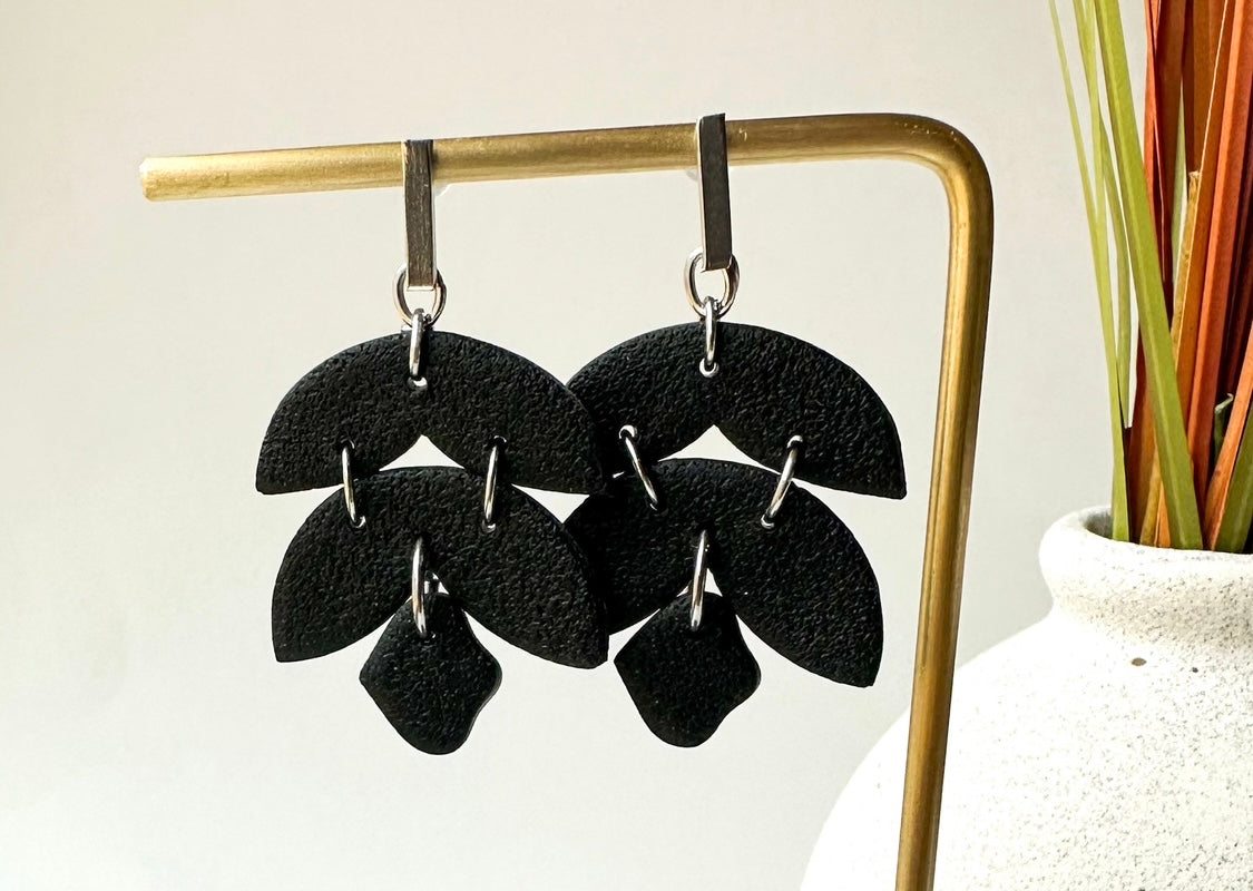 Boho Leaf Drop Clay Earrings • 3 Color Options