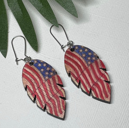 American Flag Wood Earrings