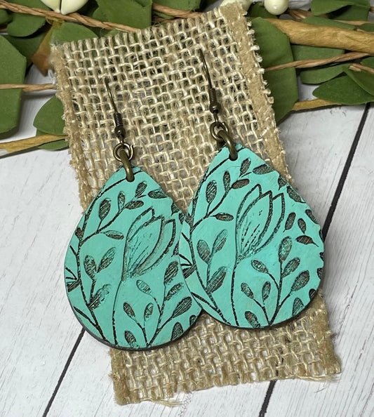 Floral Engraved Wood Earrings