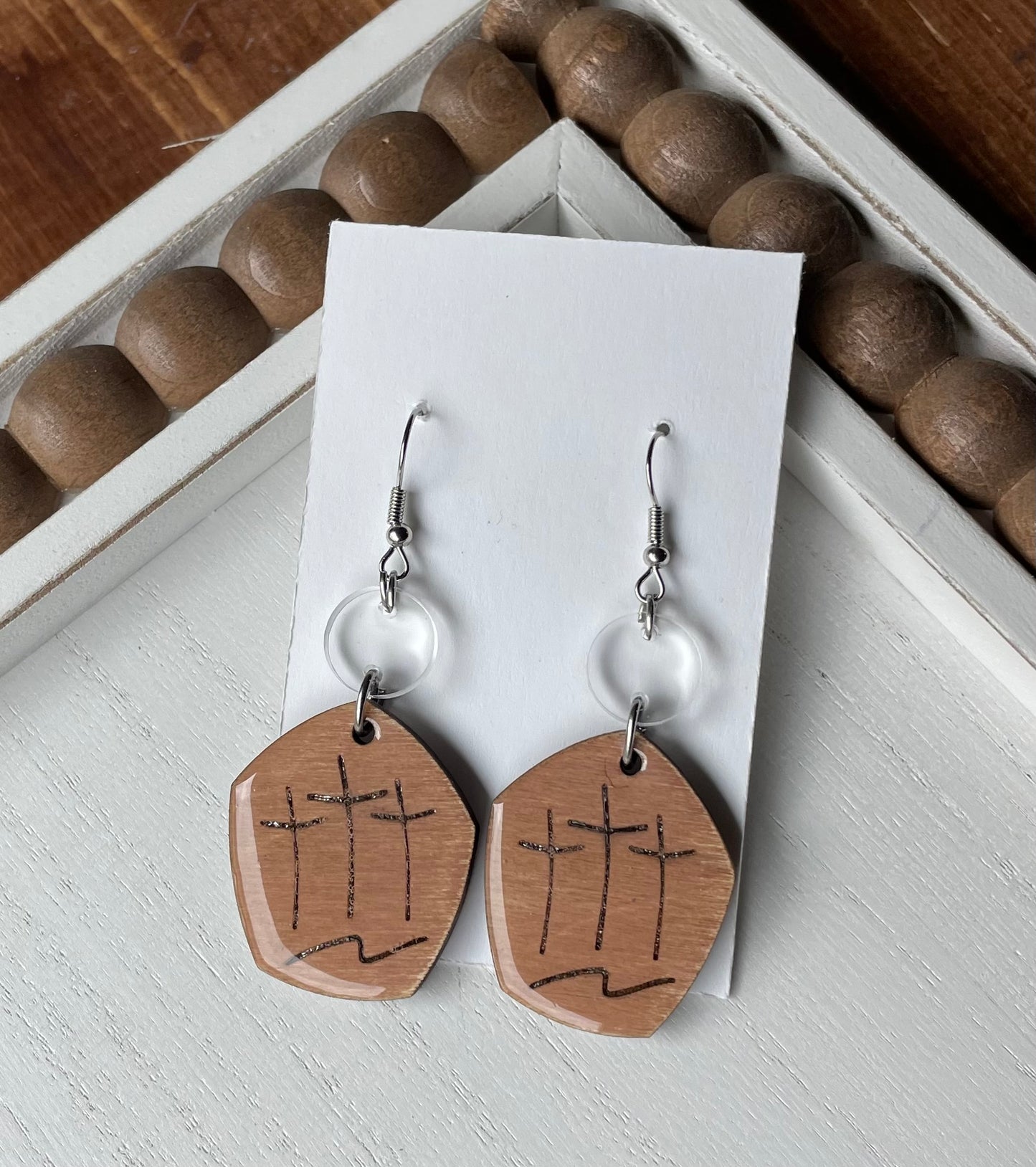 Cross Wood Earrings