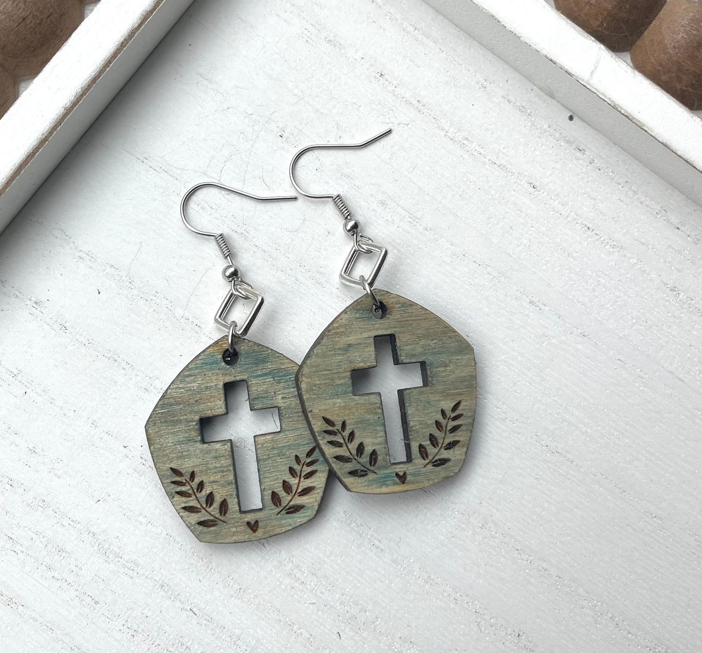 Cross Wood Earrings