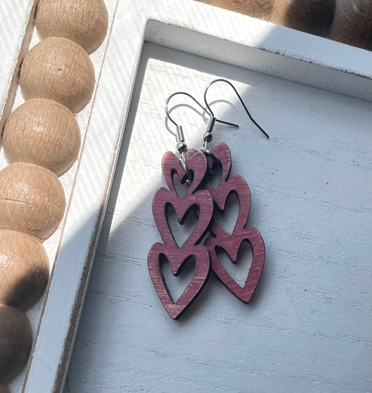 Stacked HeartsbWood Earrings