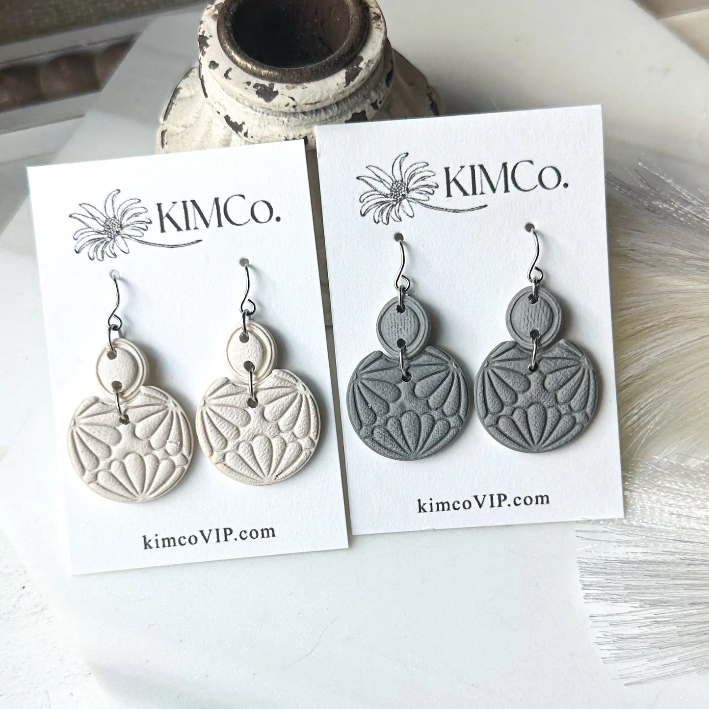 Polymer Clay Earrings -  Embossed Flowers • 5 Color Options