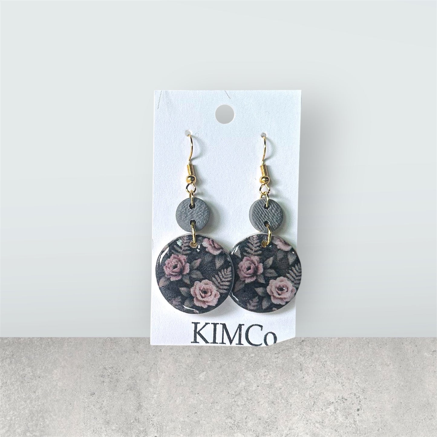 Polymer Clay Earrings• Midnight Rose Garden