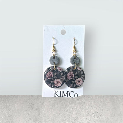 Polymer Clay Earrings• Midnight Rose Garden