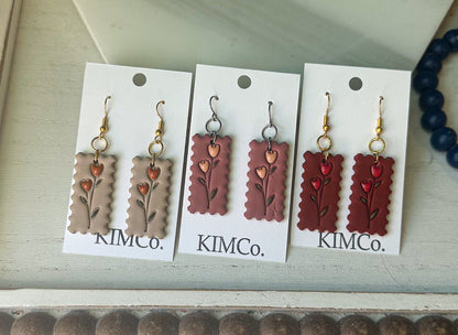 Polymer Clay Earrings• Pressed Heart Stem