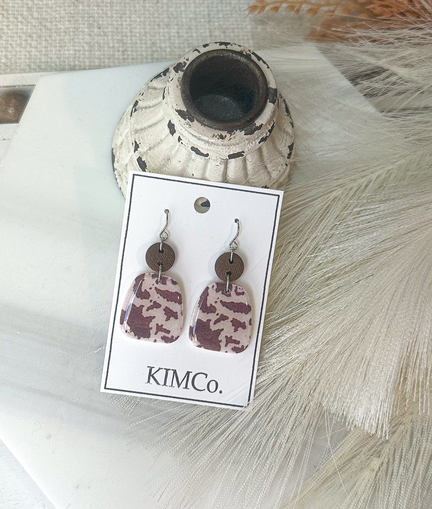 Polymer Clay Earrings • Western Cowhide