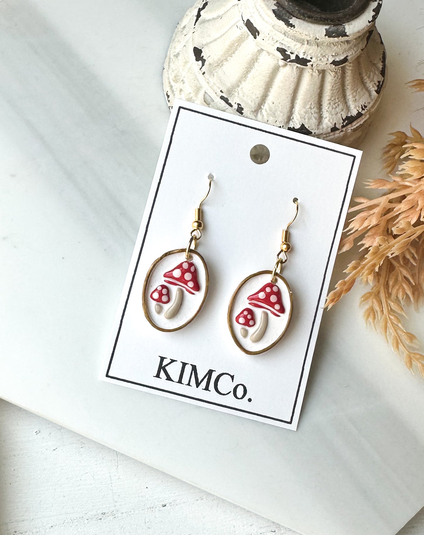 Polymer Clay Earrings - Storybook Mushrooms