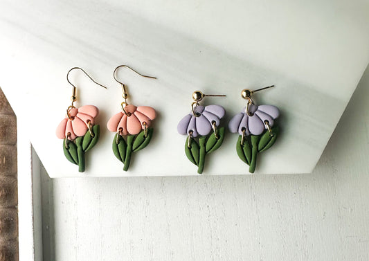 Polymer Clay Earrings -  Wildflower Drops• 6 Colors
