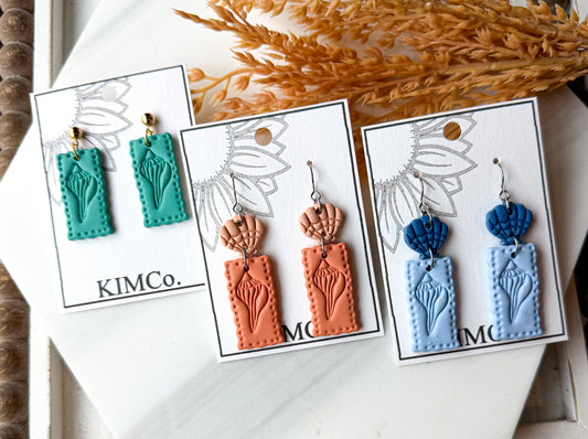 Polymer Clay Earrings - Beach - Embossed Seashell